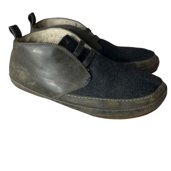 Olukai Moloa Slippers Mid Mens Sz 11 Leather Wool Shearling Gray Moccasins - Picture 2 of 8